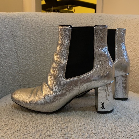 Saint Laurent Metallic Silver LouLou Heeled YSL logo Booties - 36 - Picture 3 of 7